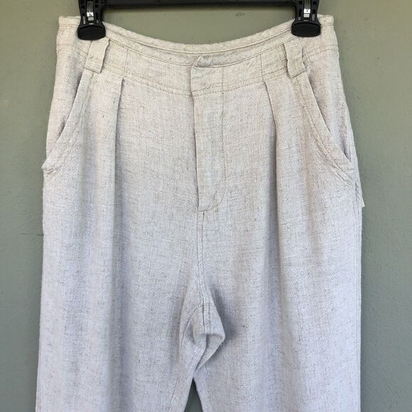 Free People Linen Blend Wide Leg Pleated Pants Women 6 High Rise Boho Coastal - Picture 6 of 15
